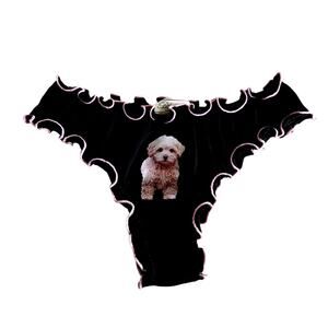 Blumarine Puppy Print Jersey Briefs With Ruffles Black Size Small Made in Italy